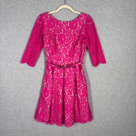 Eliza J Dress 4 Knee Lace Belt Pleated Pockets Feminine Cocktail Party Guest - Picture 1 of 13